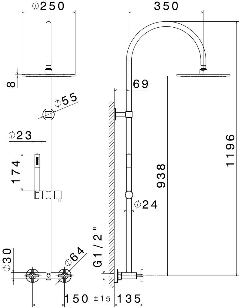newform Настенная душевая стойка с душевой лейкой Blink 70852 - 70952 - Вид №2