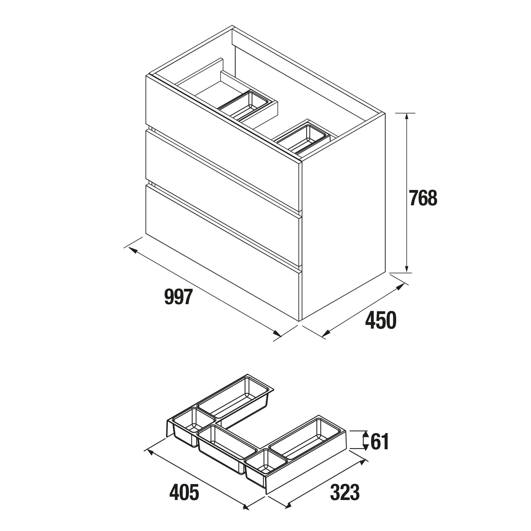 26574 SALGAR Мебель для умывальника FUSSION LINE 1000 3 ящика BAY PINE 997 x 868 x 450 мм Лавровая сосна - Вид №2