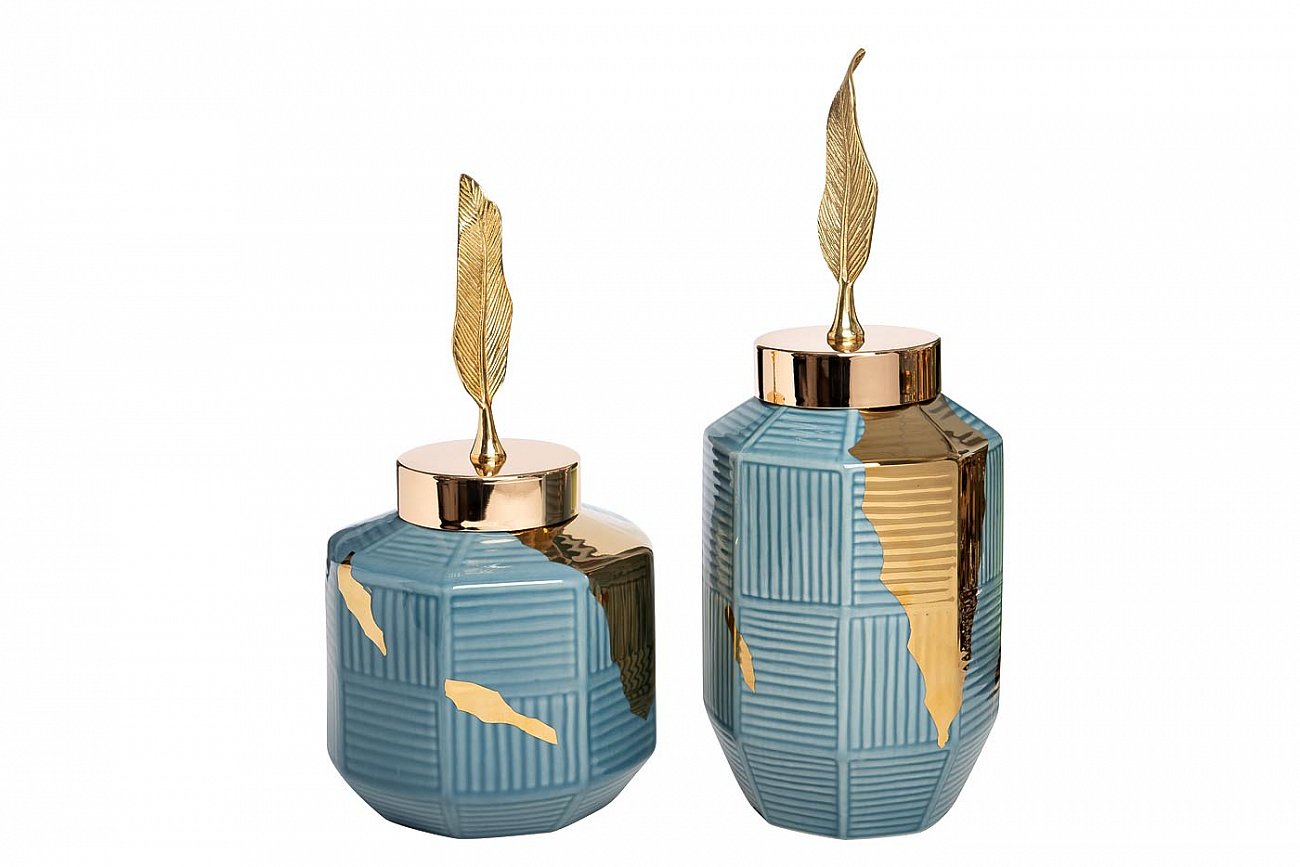 Ваза керамическая 36 см сине-золотистая 55RD4042S GARDA DECOR ДИЗАЙНЕРСКИЕ 00-3880524 Золото;синий  - Вид №1