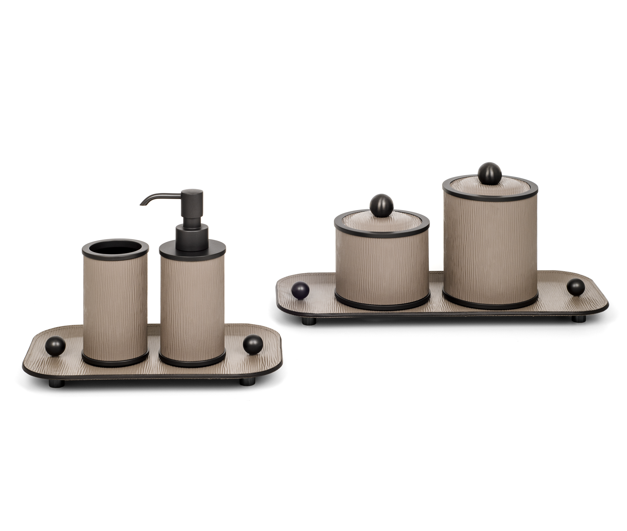 Держатель для ватных дисков Olimpia круглый - Ø 10,7XH11 см / металл-хром / тканая кожа_кофе Pinetti 00.1627.061.015 - Вид №5