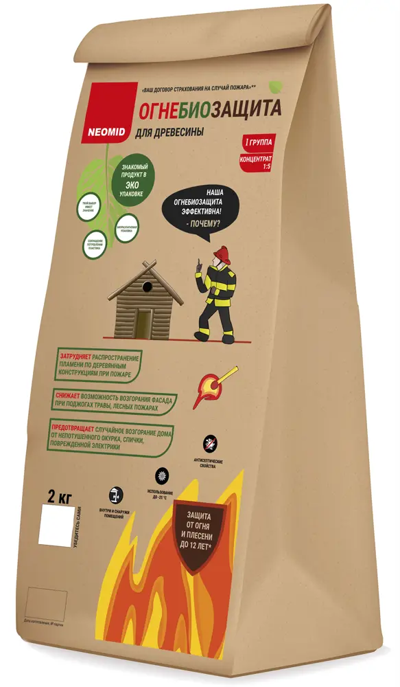NEOMID ОЗС 21 - сухая огнебиозащита для древесины 2 кг 83376370