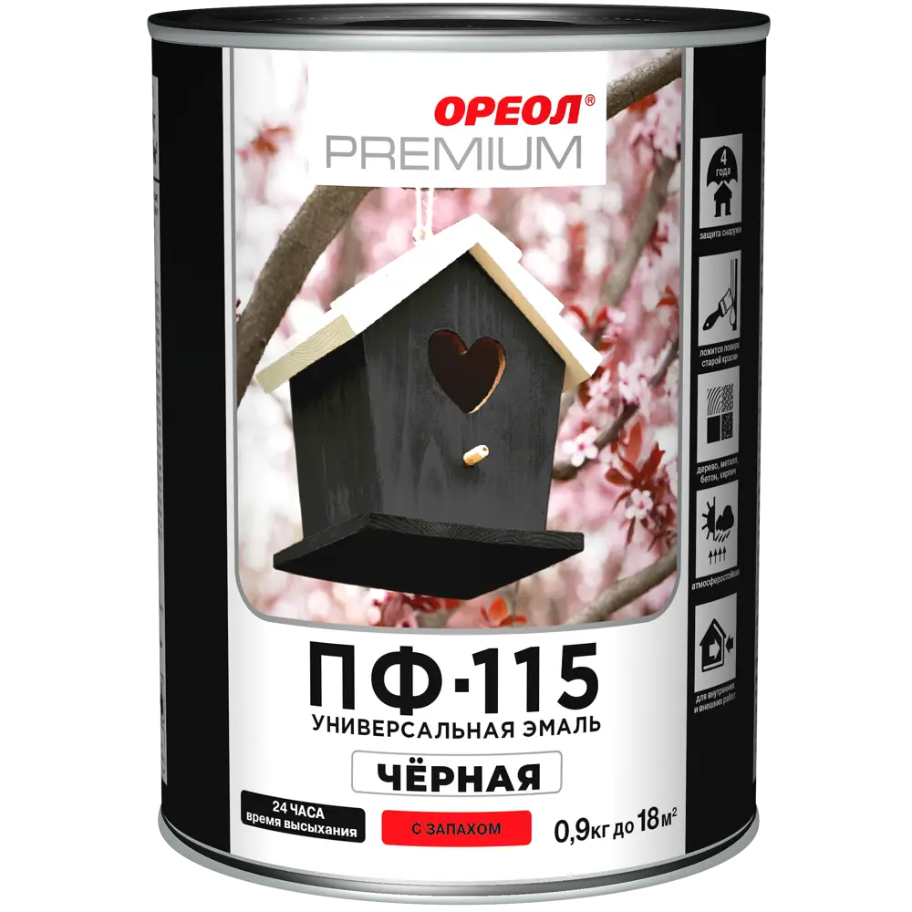 Эмаль Ореол Premium ПФ-115 глянцевая цвет чёрный 0.9 кг 82210111 STLM-2096553  - Вид №1