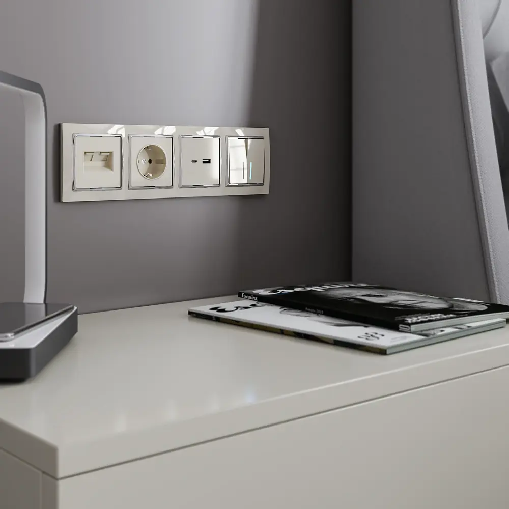 Рамка для розетки Werkel Snabb 4 поста цвет слоновая кость/хром STLM-2168270 - Вид №1