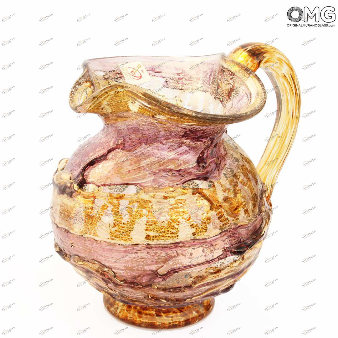 2282 ORIGINALMURANOGLASS Янтарный кувшин из дутого муранского стекла - сбруффи 17 см 