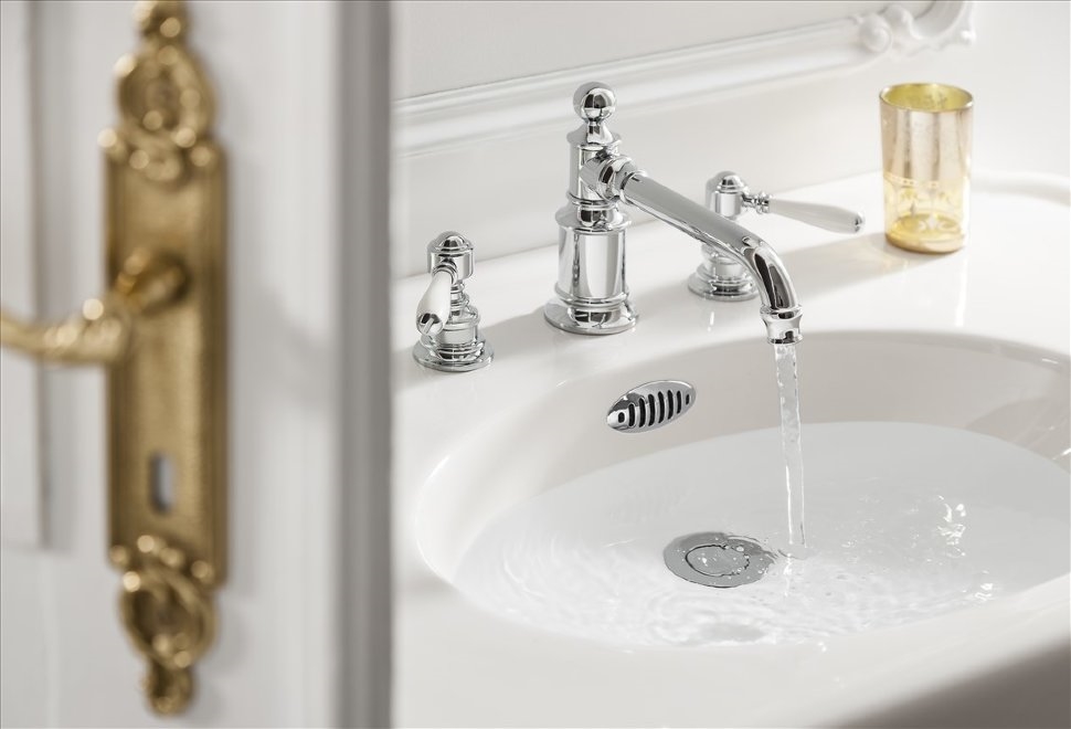 Смеситель для раковины, 3 отв, ручки - леверы белые, хром [ARC15 CHR + ARC65 CHR] Arcade Burlington ARC15 CHR, ARC65 CHR - Вид №3