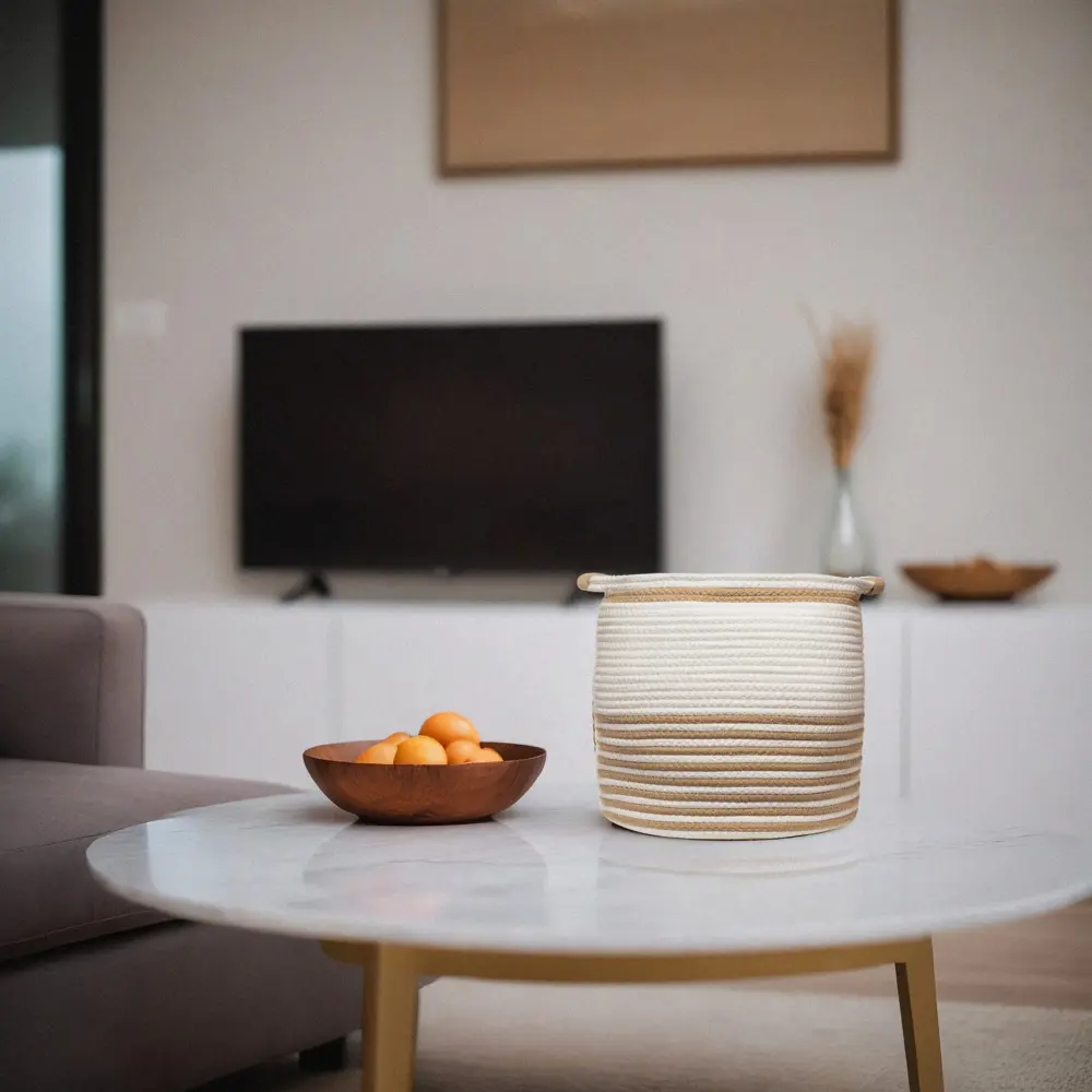 Корзина для хранения 30x35x30 см хлопок бело-коричневый 89410071 STLM-2083169 Santreyd нет - Вид №3
