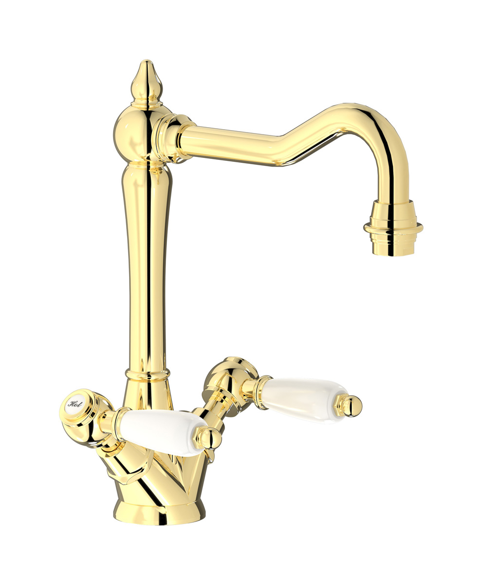 Смеситель для раковины на 1 отверстие с 2 ручками в комплекте с донным клапаном. WE ARE IB hl205ii_2 Pale Gold Hermes