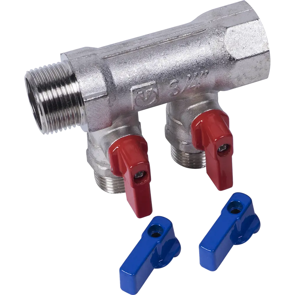 Коллектор с кранами и наружной резьбой Valtec на 2 выхода 3/4"x1/2" VTc.580.N.0502 10490701 STLM-2020055  - Вид №5