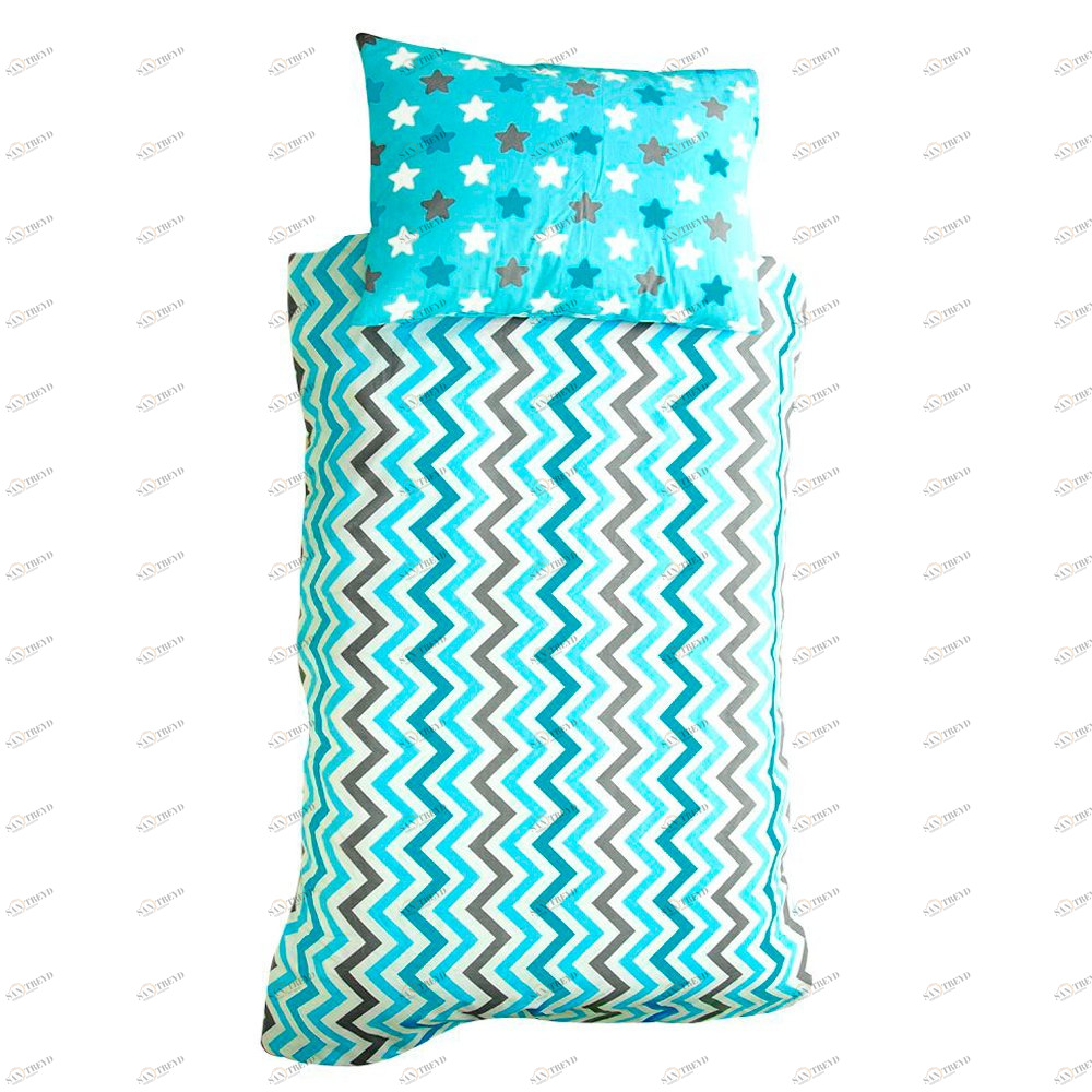 Детское постельное белье "Звезды-зигзаги" бирюзовый, графит, белый, фон голубой БЕЛЬМАРКО  327385 Голубой Santreyd 