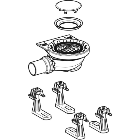 154.010.00.1 Сифон для душевых поддонов Geberit с четырьмя ножками, для душевой поверхности Setaplano, высота гидрозатвора 50 мм Geberit  - Вид №1