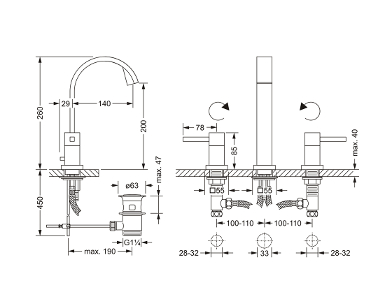 Смеситель для раковины на три отверстия ½" JOERGER Empire Royal 627.30.800.000 - Вид №1