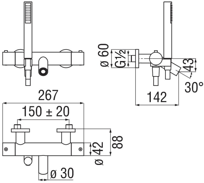 Nobili Rubinetterie Смеситель для ванны термостатический на 2 отверстия Plus Pl00010/2cr - Вид №1