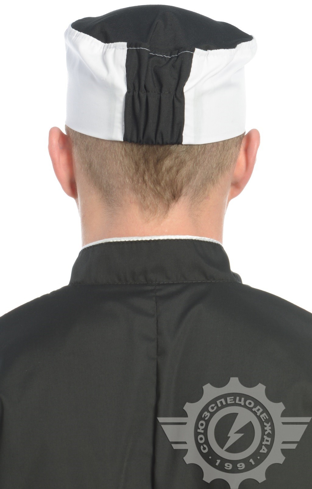 61163 Головной убор "Таблетка" ткань "Тиси" бело-черная  Повар  размер 55-56 Спецодежда  - Вид №4