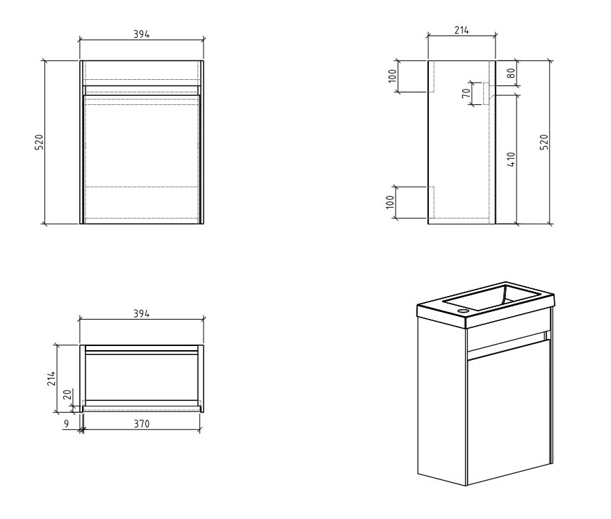 Мебель для ванной BelBagno PIETRA MINI-400-PT левосторонняя  - Вид №4