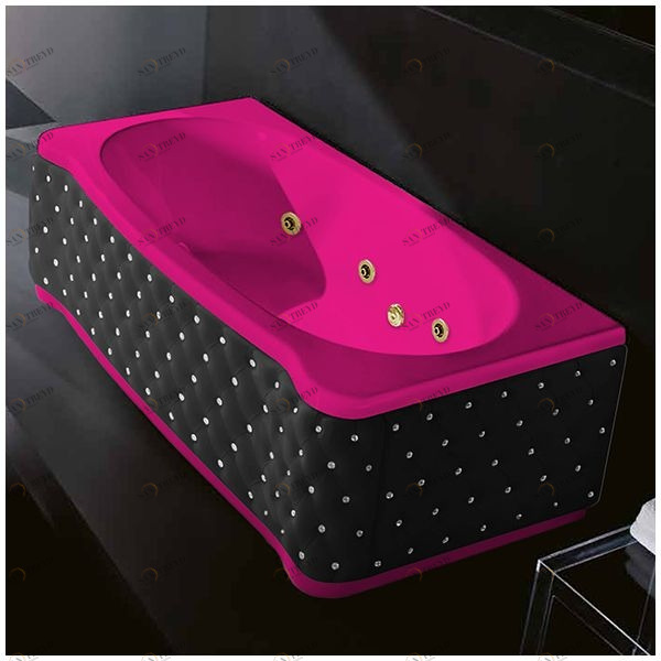 Ванна Gruppo treesse New Classic Young STD-V6747-SX-KCS-RZ розовая с золотой фурнитурой и гидромассажем прямоугольная левая чёрная кожа кристаллы сваровски STDV6747SXKCSRZ
