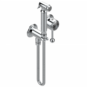 A41-5840/MBG Комплект для душа, включающий смеситель, армированный шланг 1 м 25 см, ручной душ с курковым распылителем, выход из стены и предохранительный запорный клапан Thg-paris Dahlia Хром