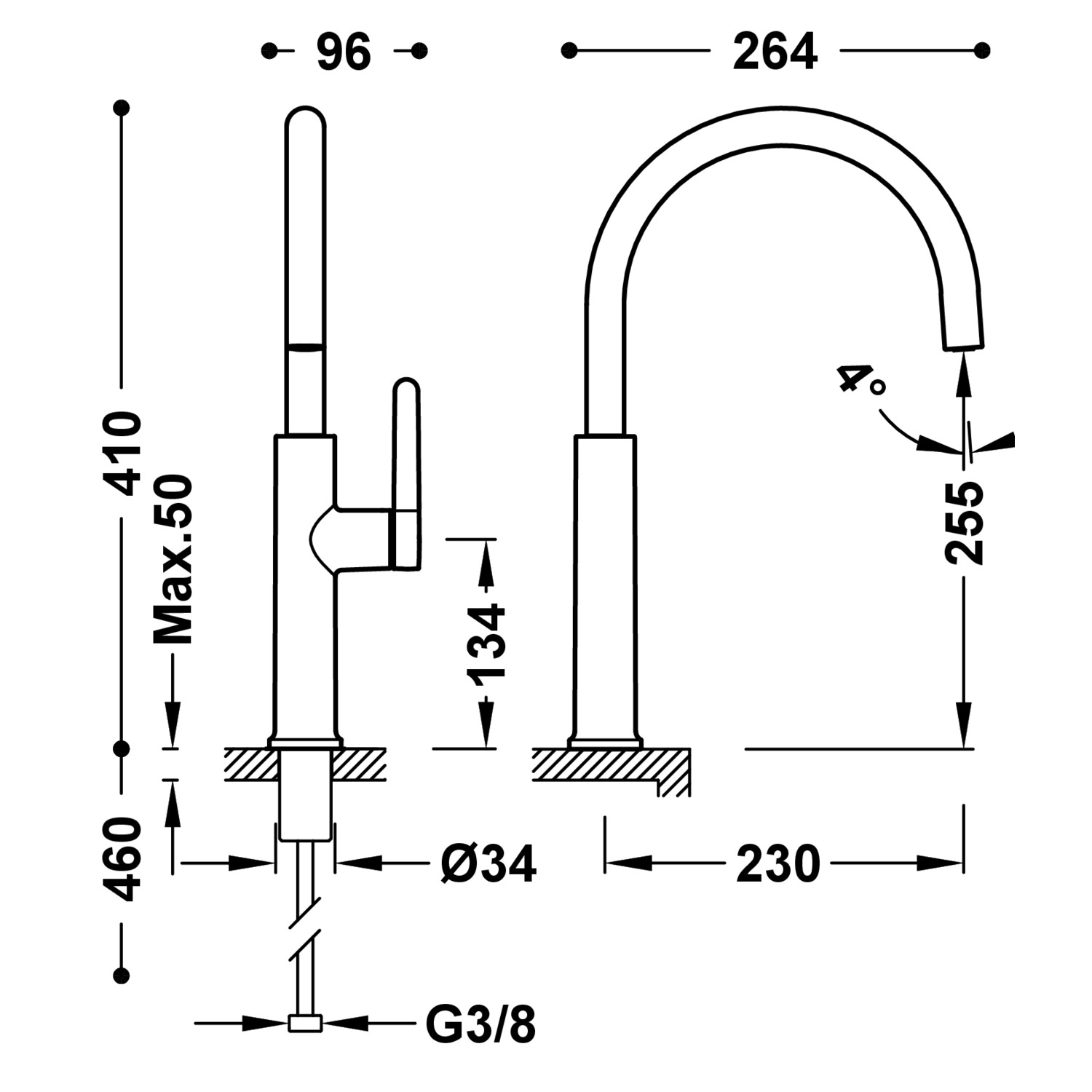 КУХОННЫЙ смеситель с одной ручкой для кухни-23044003 TRES Kitchen - Вид №1