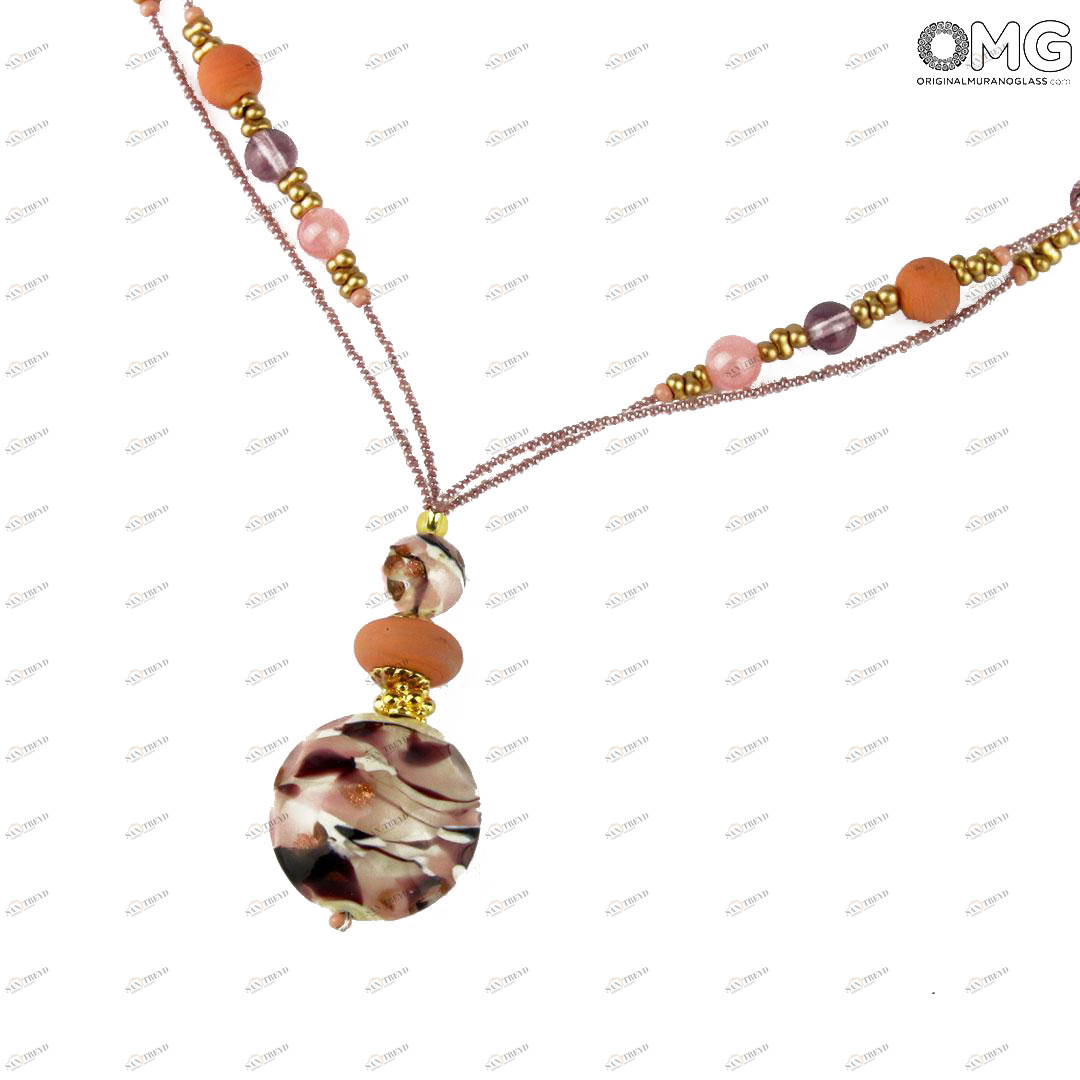 3309 ORIGINALMURANOGLASS Ожерелье с подвеской Гайя - розовое - Original Murano Glass OMG 50 см 