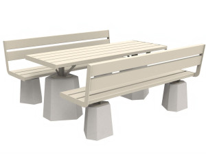 Стол для пикника из металла и бетона со встроенными скамейками