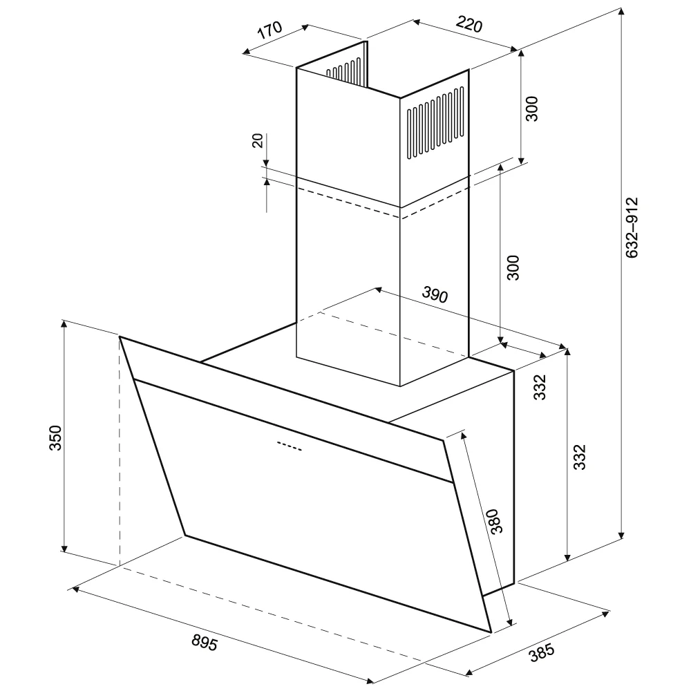 9214333 Вытяжка наклонная KRONA KRISTEN A 900 black S черный/серебристый KRONA1 STDN-0011305 - Вид №16