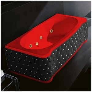 Ванна Gruppo treesse New Classic Young STD-V6747-DX-KCS-KZ красная с золотой фурнитурой и гидромассажем прямоугольная правая чёрная кожа кристаллы сваровски