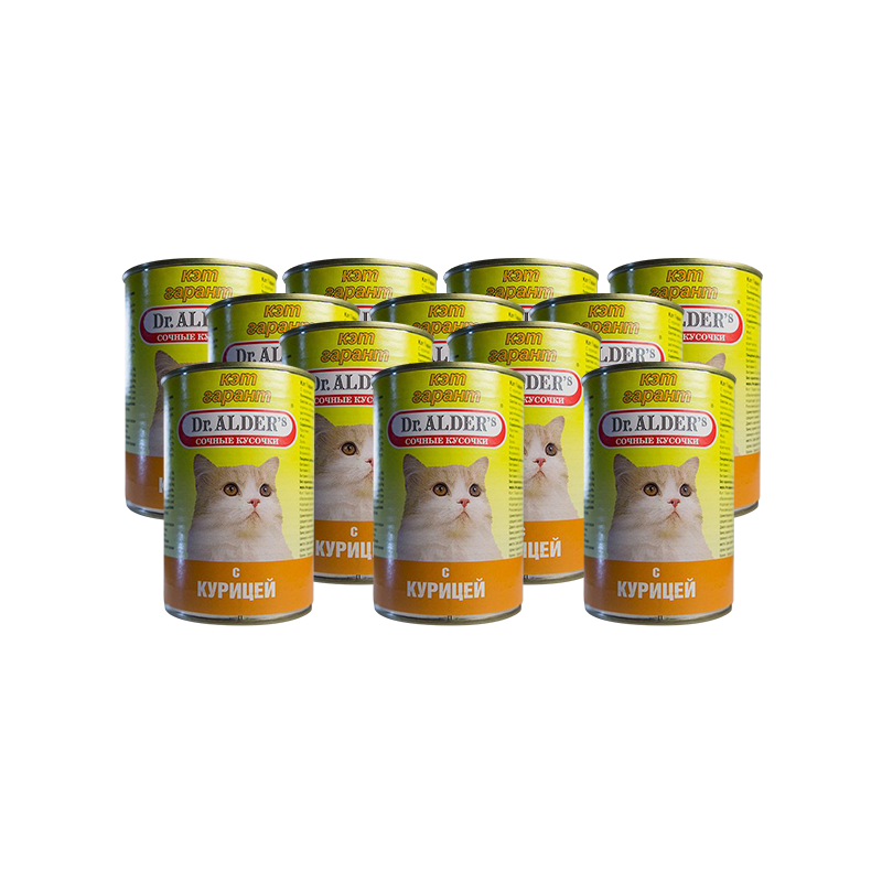 ПР0037892*24 Корм для кошек Cat Garant сочные кусочки в соусе, курица конс. 415г (упаковка - 24 шт) Dr. ALDER`s 