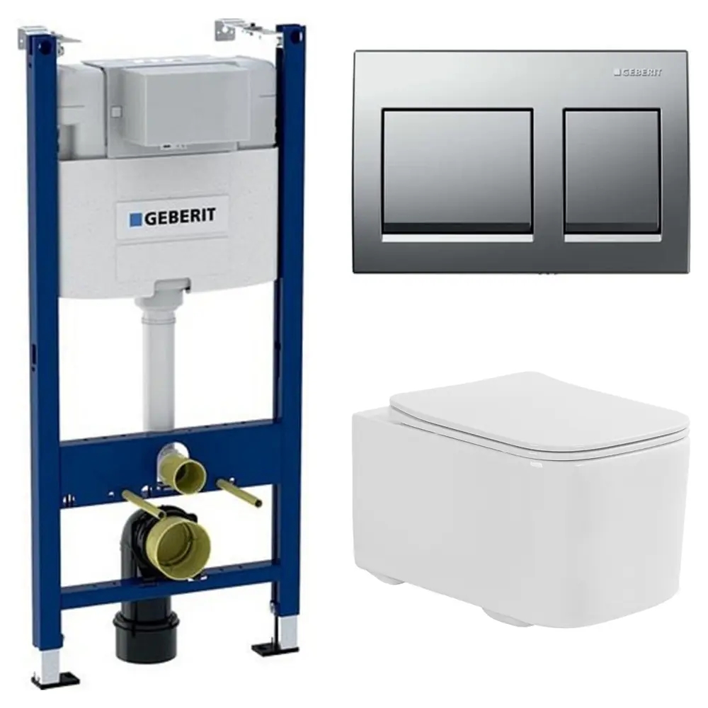 Комплект инсталляции Geberit Alpha с безободковым унитазом Aquatek Квадро клавиша Geberit Alpha хром 89445008 STLM-2044819