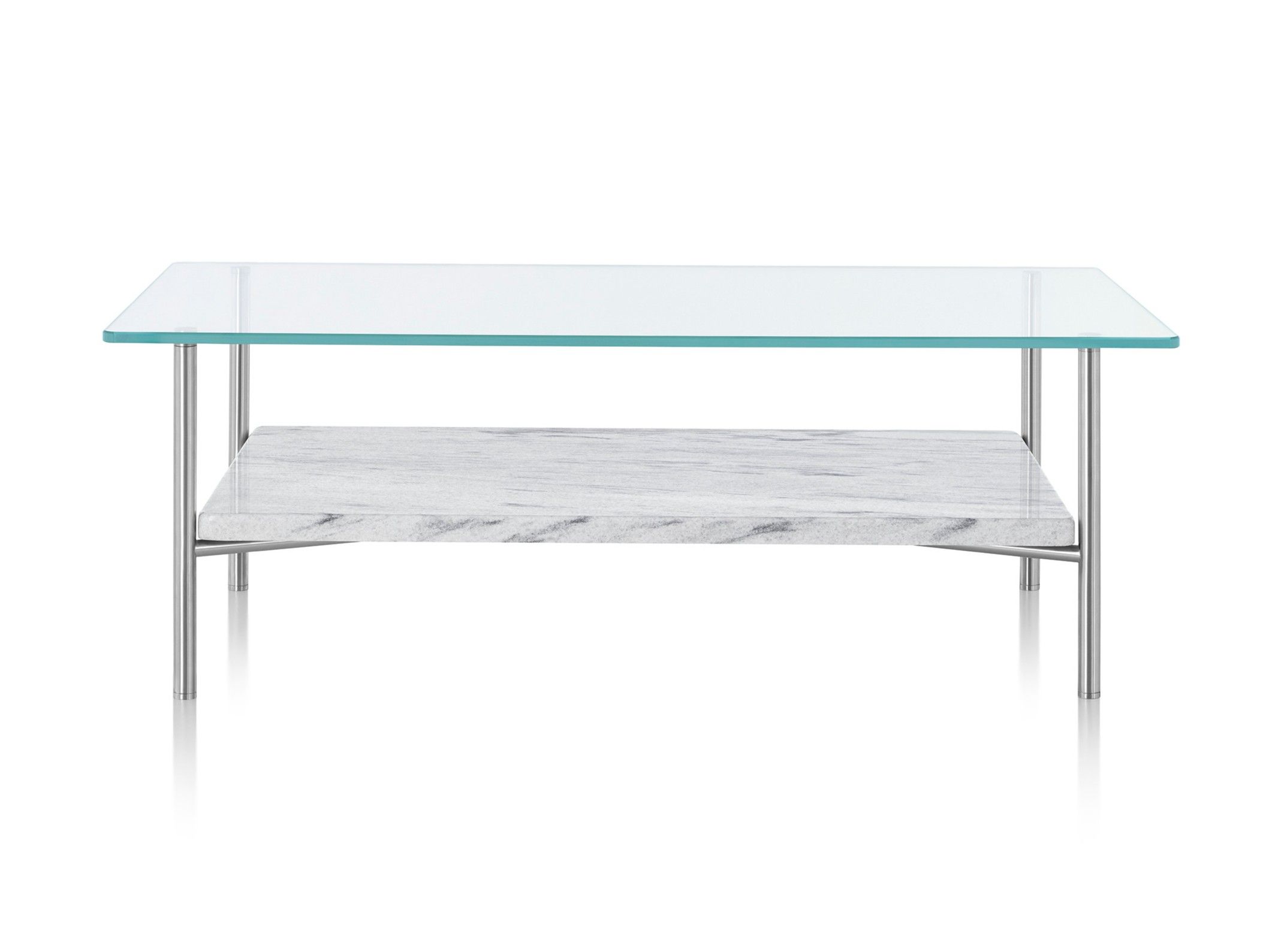 Прямоугольный стеклянный и металлический журнальный столик с полкой Herman Miller Layer ARCH-00004472