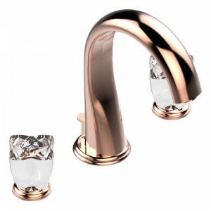 U6A-151M Смеситель устанавливаемый на борту раковины на три отверстия с донным клапаном. Для мрамора Thg-paris Pétale de Cristal, прозрачный хрусталь Розовое золото