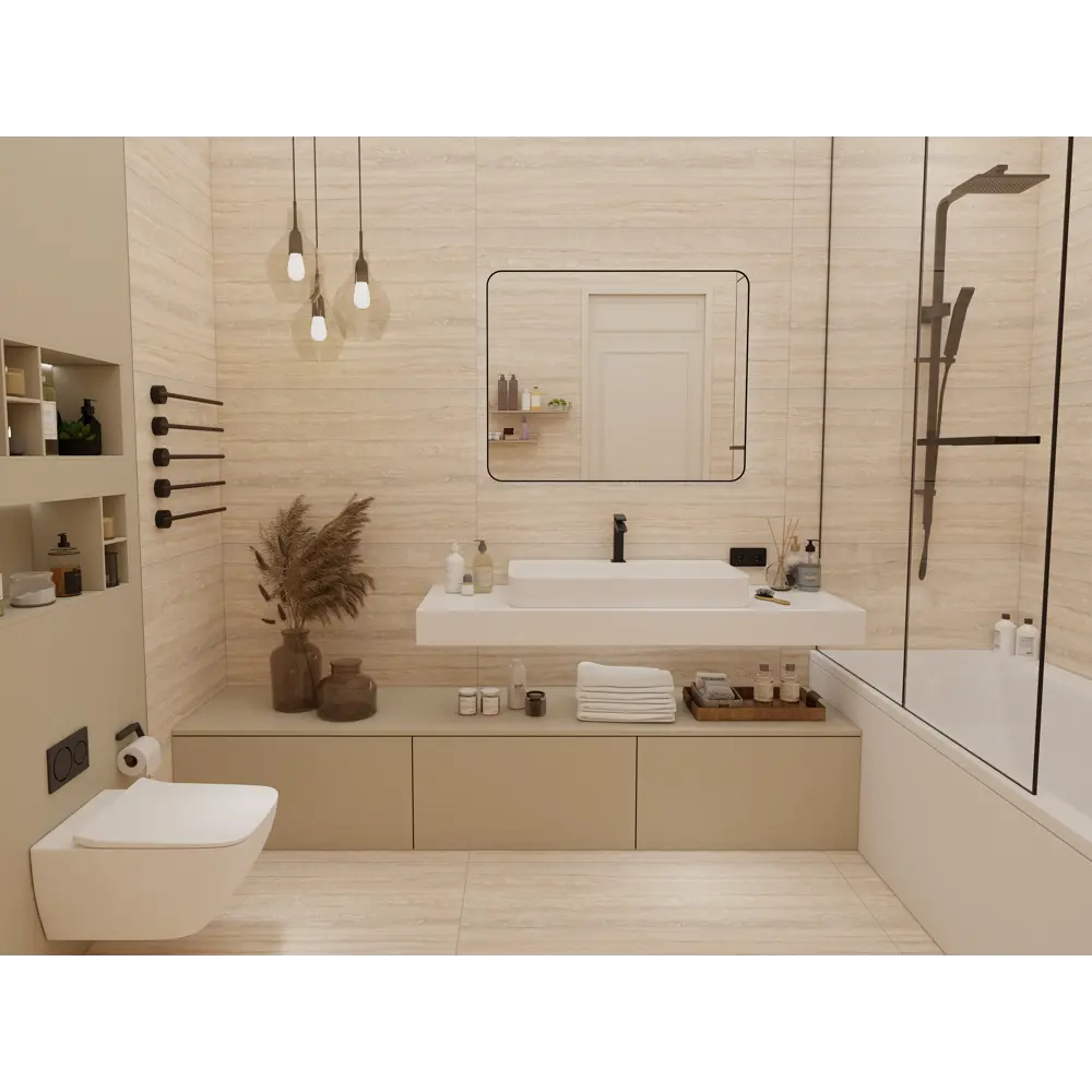 Глазурованный керамогранит Duna Travertine Stone 4d 60x120 см 1.44 м² матовый цвет бежевый STLM-2048050 - Вид №3