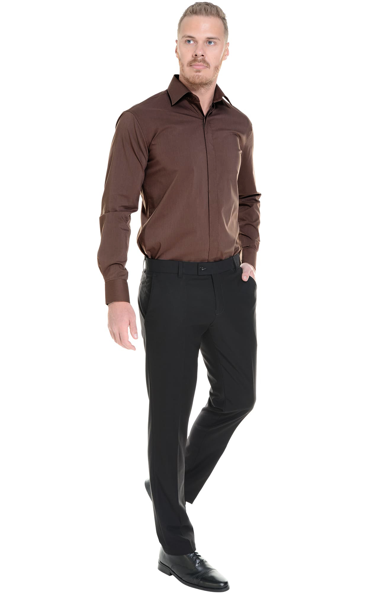 62451 Рубашка мужская  chocolate El-Risto  Корпоративная одежда  размер 40/176-182  - Вид №6