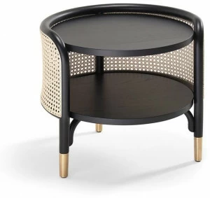 Wiener GTV Design Круглый сервировочный стол из бука и венской соломы Mos