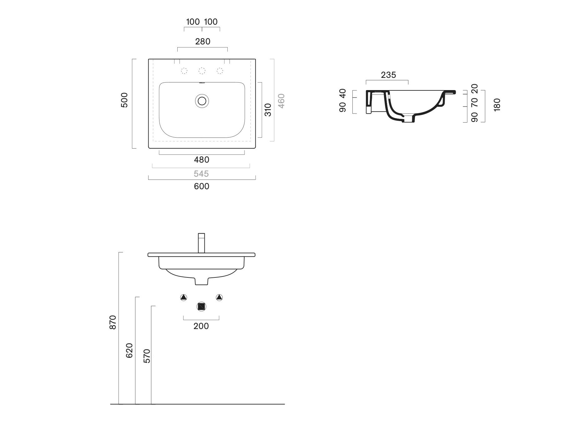 Прямоугольная одиночная раковина CERAMICA CATALANO Italy ARCH-00043089 - Вид №2