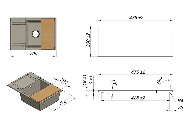 ES-7003, АЛЮМИНИУМ, кухонная мойка, кварц, ESTETICA GRANULA 7003-ST243 - Вид №4