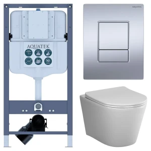 Комплект инсталляции Aquatek Pneumo N 49 с безободковым унитазом AM.PM Flash клавиша Aquatek Pnn-0000003 серая