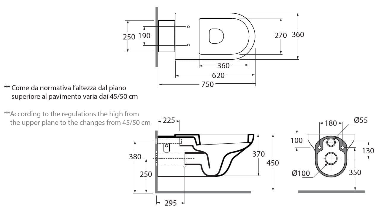 Подвесной туалет для инвалидов Azzurra Ceramica THIN ARCH-00047641 - Вид №3