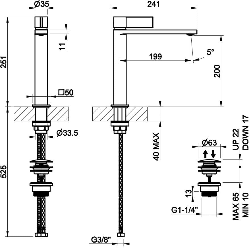Смеситель для раковины из хромированной латуни со сливом Gessi реверс ARCH-00080888