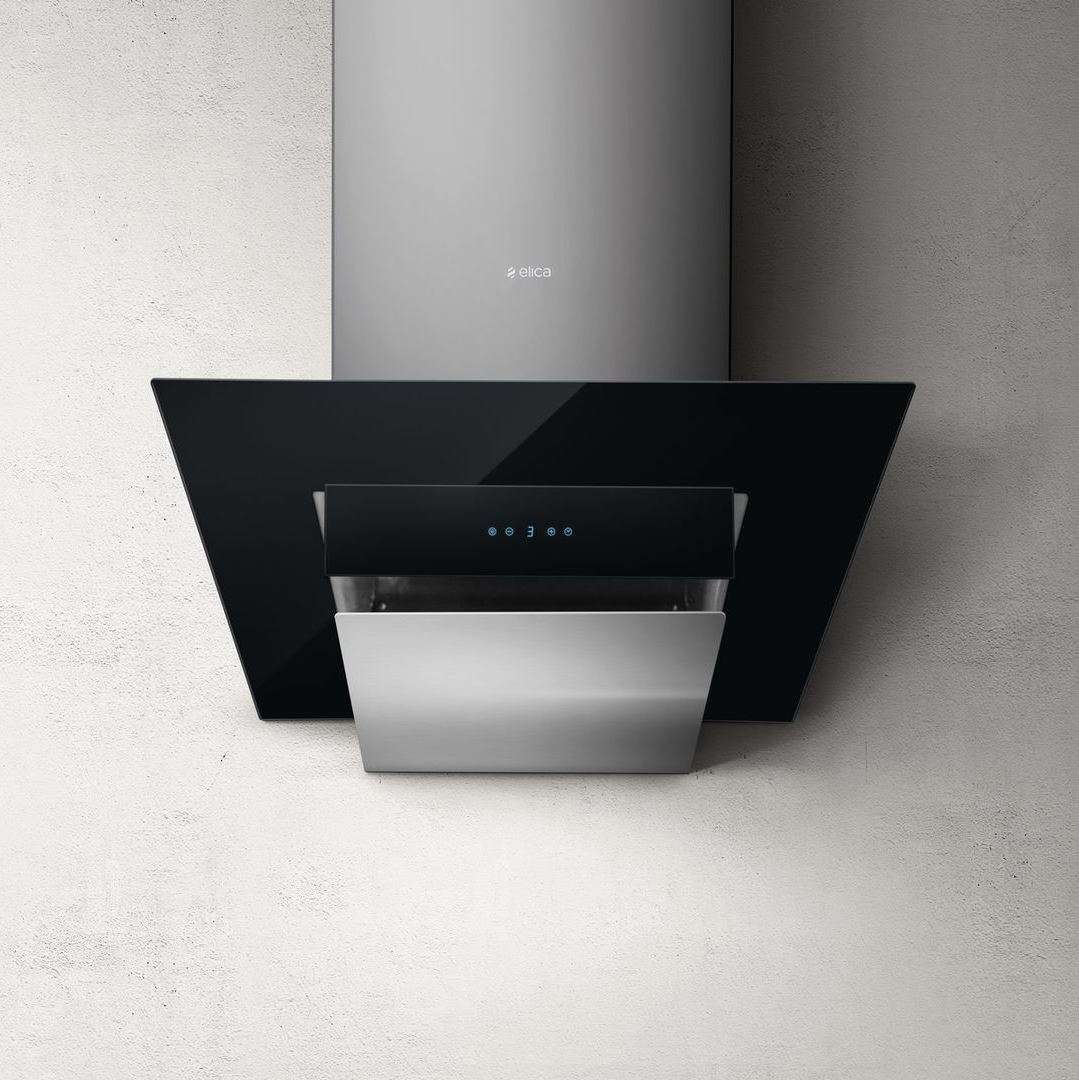 CLASS 60/A/IX/BL-PRF0096616 Вытяжки / декоративный дизайн, наклонная, 60 см, сенсорное управление, 1200 куб. м. , нержавеющая сталь+черное стекло Elica 
