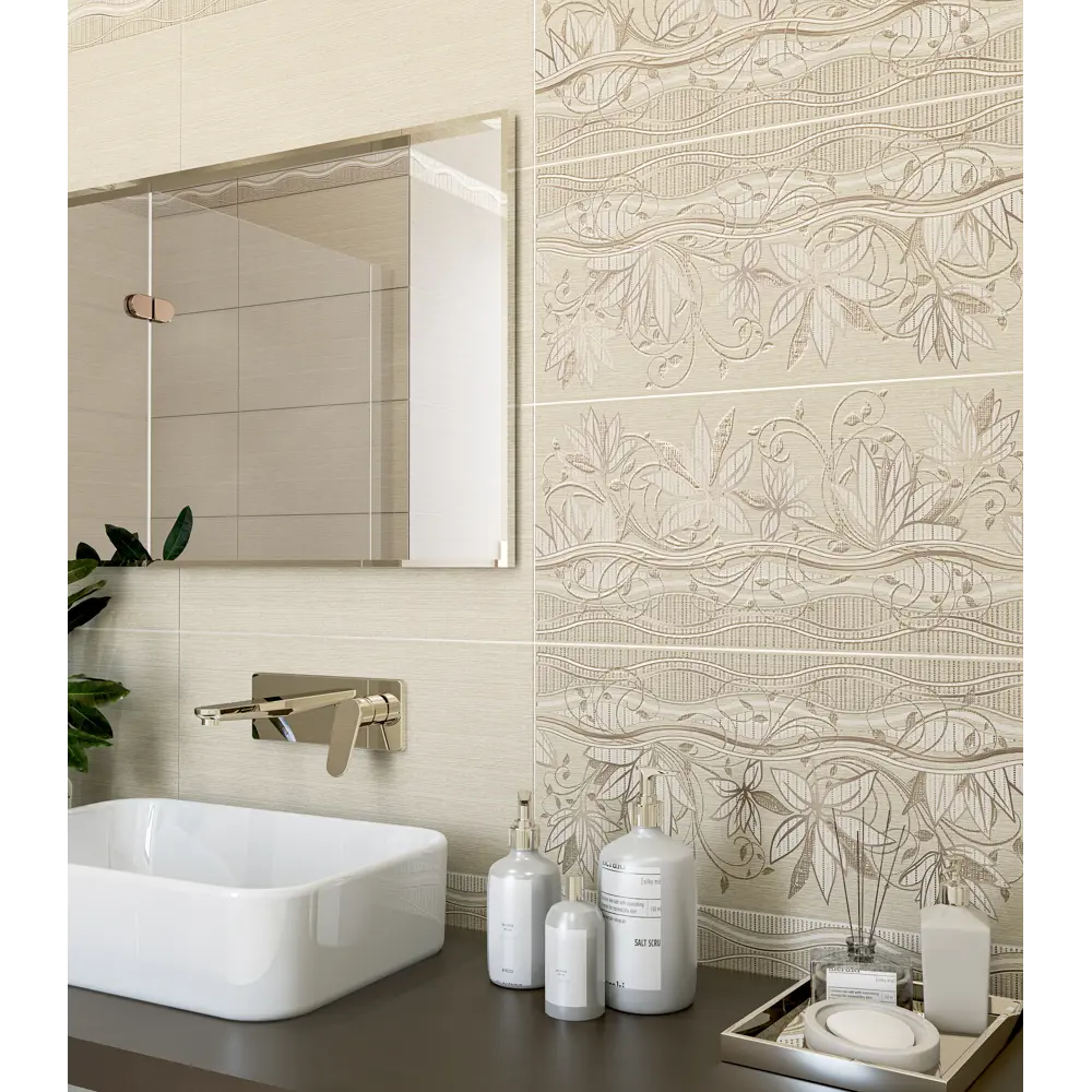 Бордюр настенный Azori Romanico Flora 7.5x63 см матовый цвет бежевый STLM-2135865