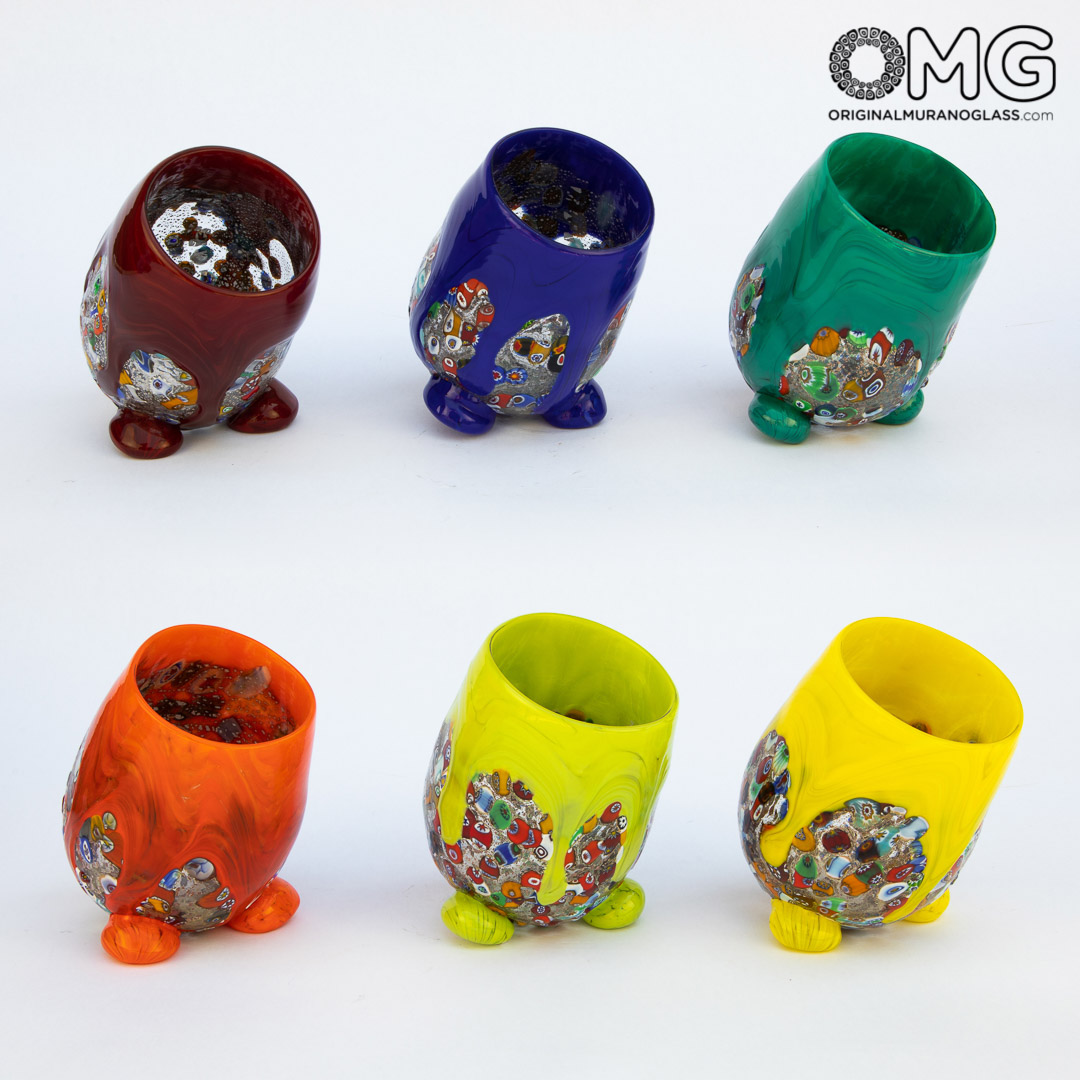 3385 ORIGINALMURANOGLASS Набор из 6 стаканов с мурринами и серебром - муранское стекло OMG 10 см  - Вид №1