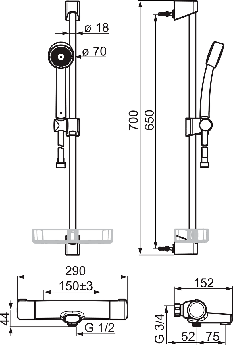 Oras 7448 Cмеситель для душа с душевым комплектом 7448 Nova Хром  - Вид №1