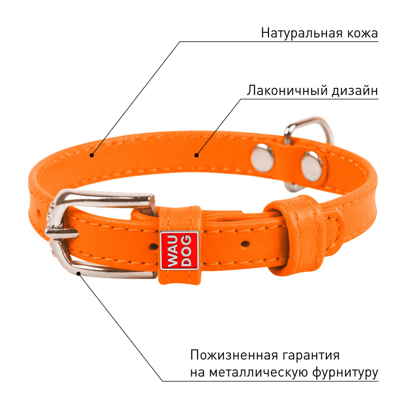 ПР0053786 Ошейник для собак Waudog Glamour без украшений (ширина 35мм, длина 46-60см) оранжевый COLLAR  - Вид №3