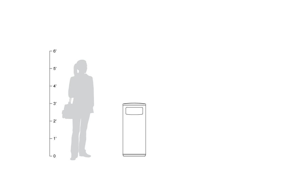 Универсальный контейнер для мусора и утилизации, 36 галлонов, верхнее отверстие, трехпоточный, изображение "бутылки и банки" на синем фоне, изображение "бумага" на синем фоне, "мусор" на сером фоне и корпус из нержавеющей стали с сатинированной отделкой F Forms-surfaces FRMR194 - Вид №21