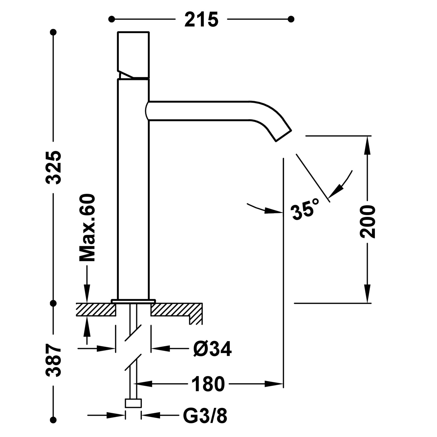 Смеситель для умывальника STUDY High с одной ручкой-26130701 TRES  - Вид №1