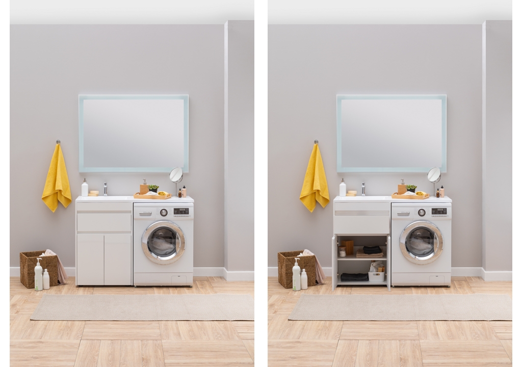 Тумба с раковиной Aquanet Токио 120 L белый (напольная, 1 ящик, 2 дверцы) 0023774500235499 - Вид №17