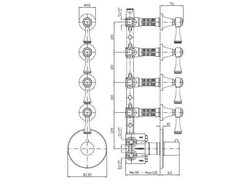 Встраиваемый термостатический смеситель для душа с 5 отверстиями Zucchetti Агора ARCH-00067832 - Вид №2