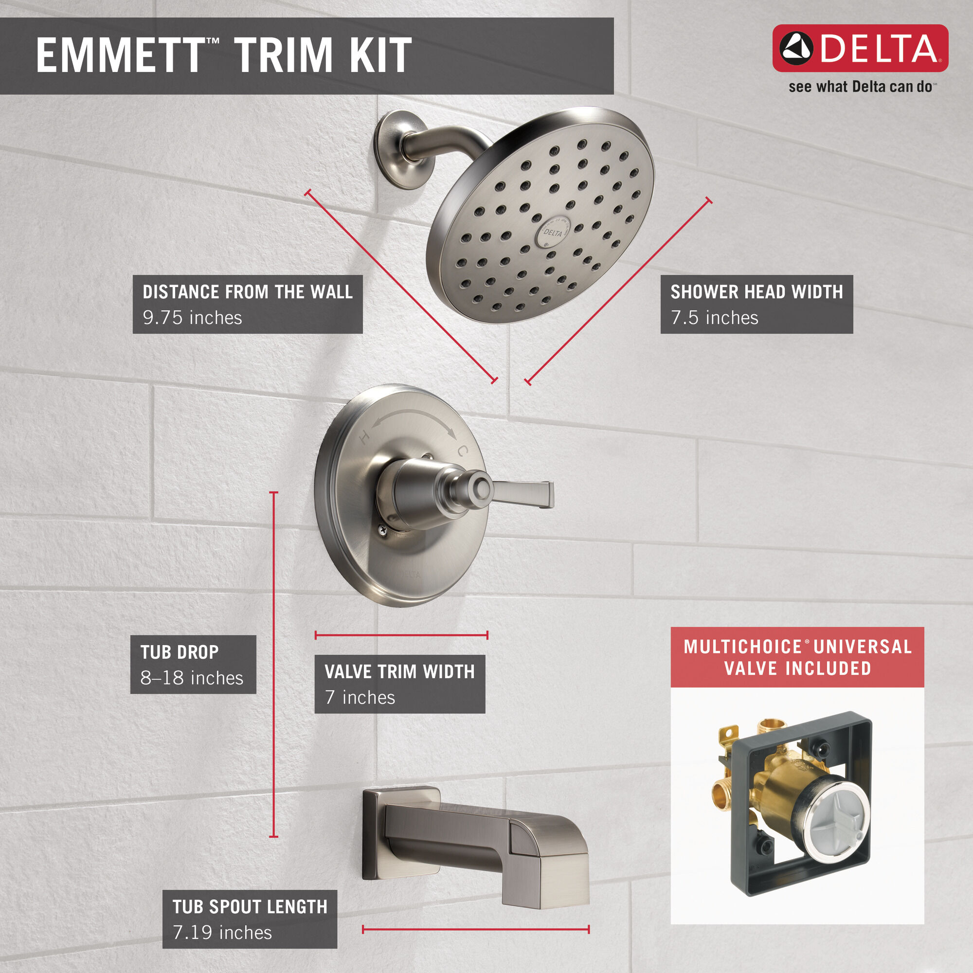 144742-SP Для ванны и душа Monitor® серии 14 Delta Faucet Emmett Матовый никель Spotshield  - Вид №2