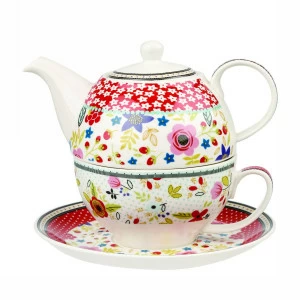Чайная пара фарфоровая 200 мл с чайником 400 мл белая "Пляжный отдых" CHURCHILL ЦВЕТЫ 00-3951921 Белый;розовый