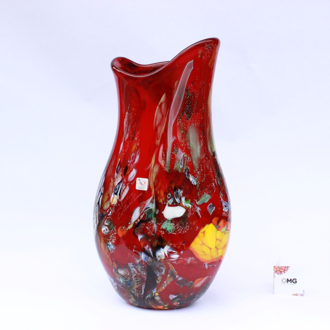 1787 ORIGINALMURANOGLASS Ваза Красное пламя - муранское стекло 23 см  - Вид №1
