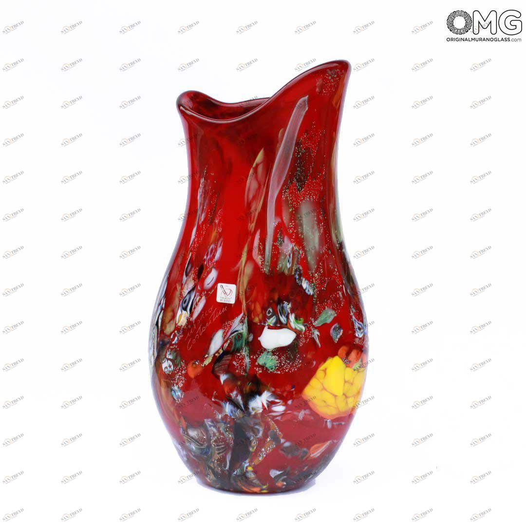 1787 ORIGINALMURANOGLASS Ваза Красное пламя - муранское стекло 23 см 